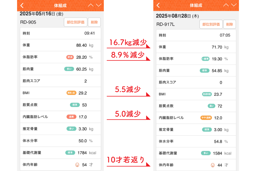 内蔵脂肪の変化